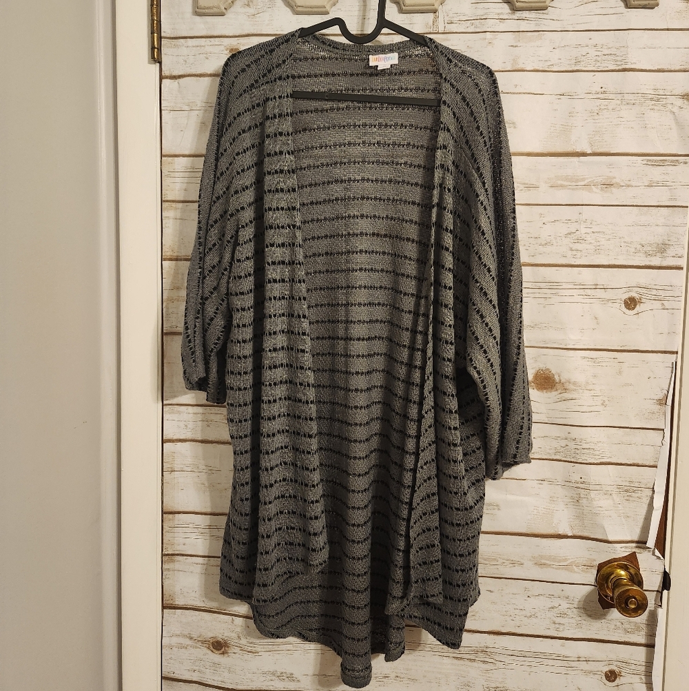 LuLaRoe Gray Striped Women's Knit Cardigan Sweater Size M
